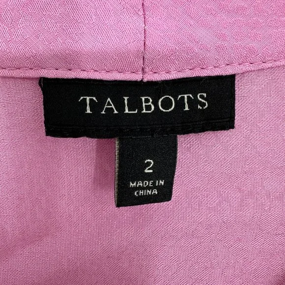 3/$25 Talbots Satin Snake Skin Embossed Top 2 Tie Neck Blouse 3/4 Sleeves Pink - Picture 7 of 7